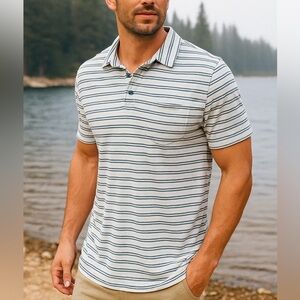 Patagonia Squeaky Clean Striped Polo cream Green Size Medium